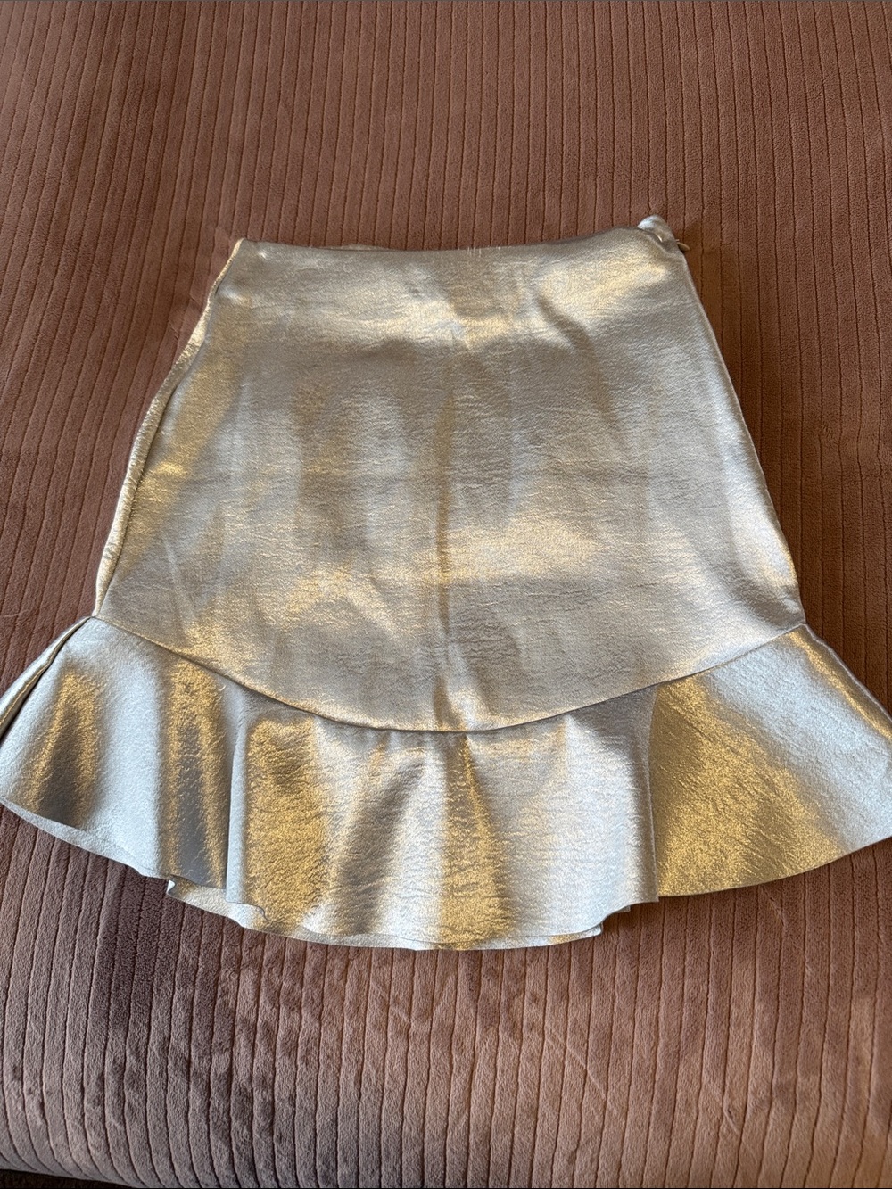 H&M Metallic Silver Ruffle Hem Skater Skirt